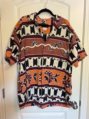 Vintage tribal pattern Casual Short-Sleeve Button-Down Shirt-100% cotton